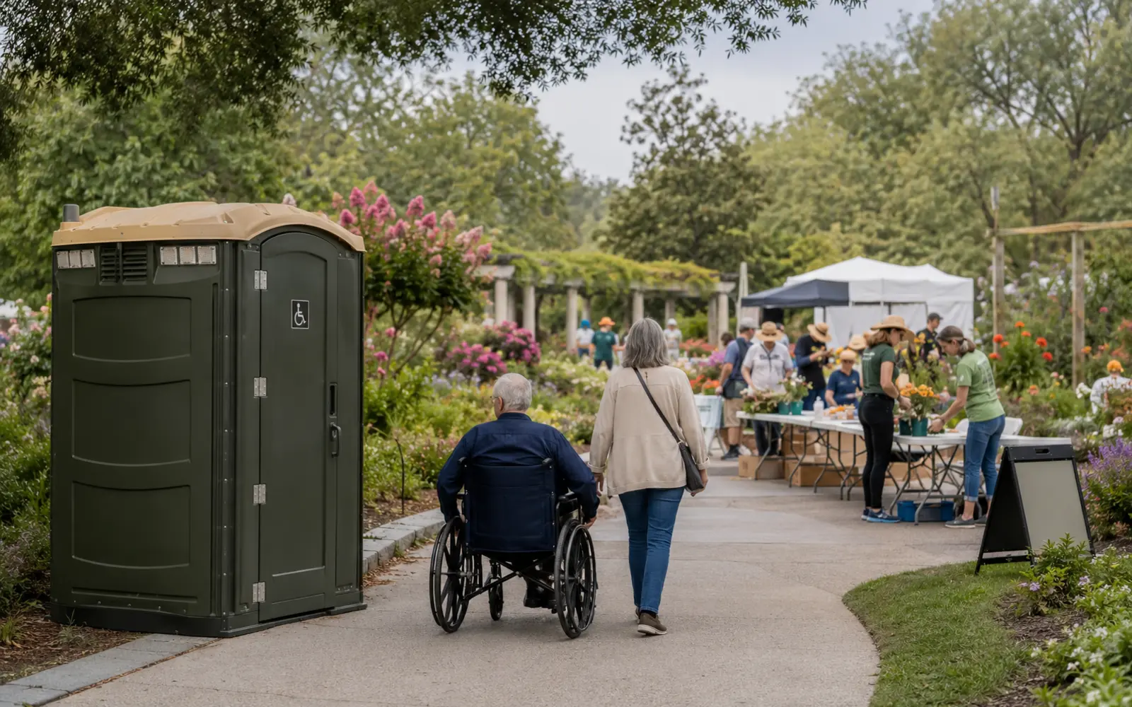 Accessible portable restroom and handwashing planning example for Renton, Washington