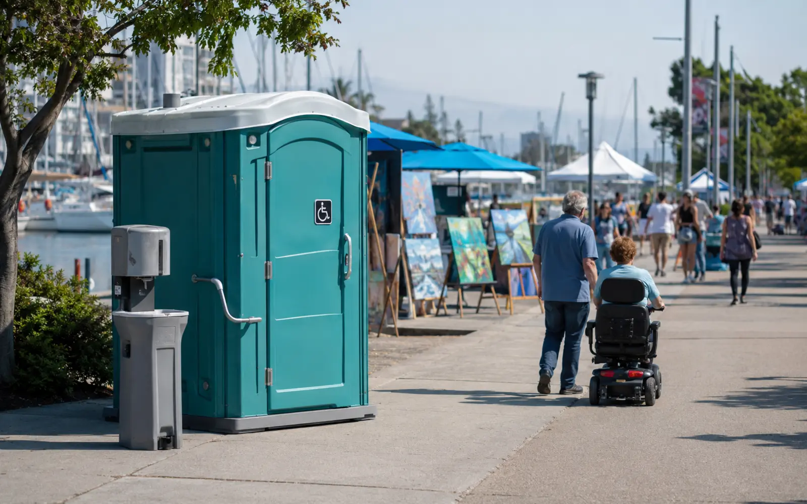 Accessible portable restroom and handwashing planning example for Spokane, Washington