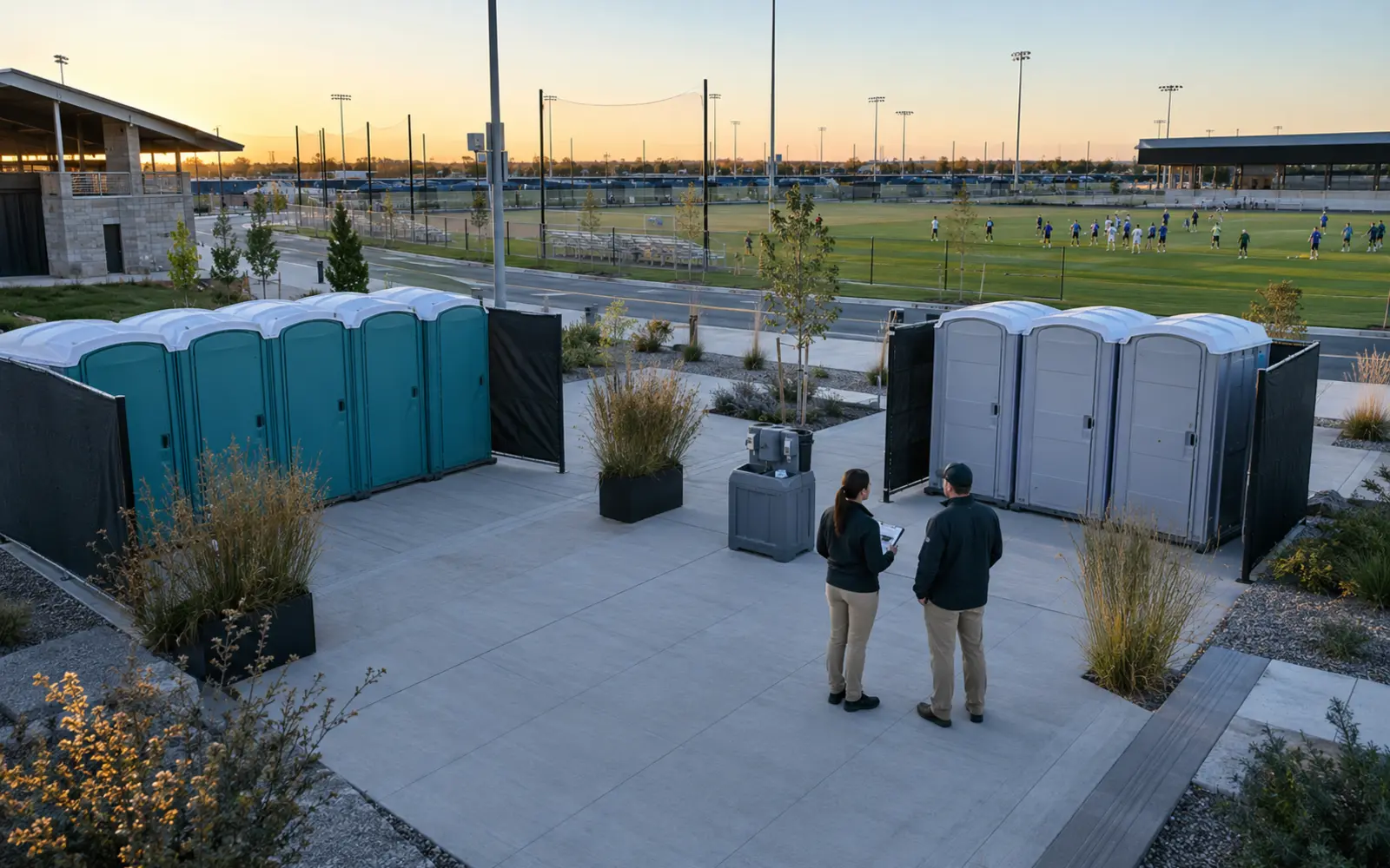 Portable restroom planning scene for customers in Lakewood, Washington