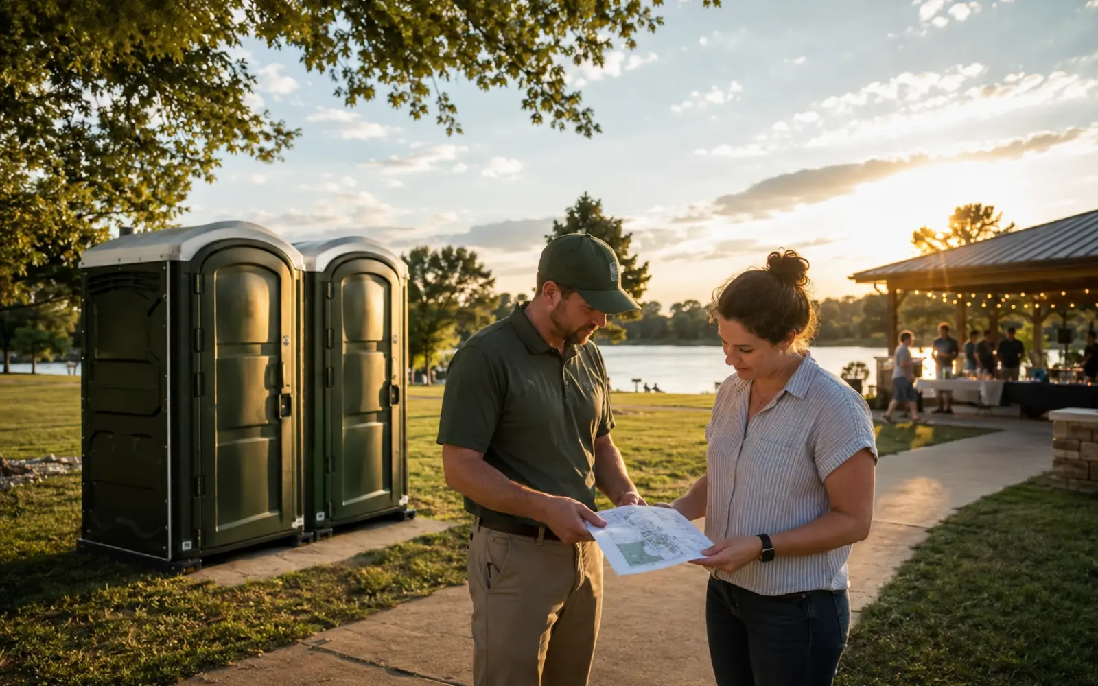 Portable restroom planning scene for customers in Seattle, Washington